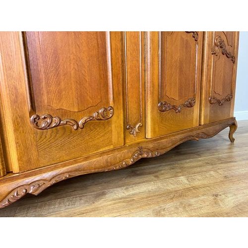 Wood Vintage French Louis XVI Style Carved 4-Door Armoire For Sale - Image 7 of 15