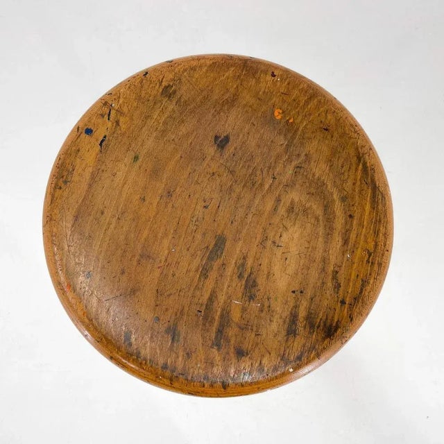 Wood Vintage Industrial Adjustable Tripod Stool, 1950s For Sale - Image 7 of 8