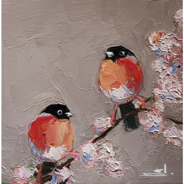 Bullfinch Birds Oil Painting by Vivek Mandalia For Sale