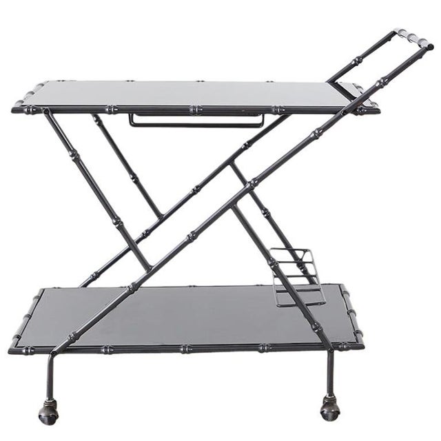 Modern Italian Black Faux-Bamboo Rolling Bar Cart For Sale - Image 13 of 13