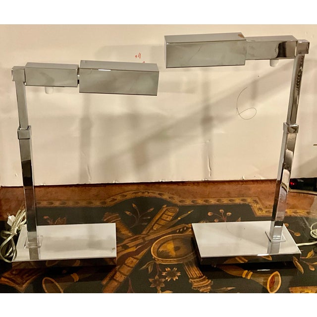 Chrome Pair of Late 20th Century Modern Design Chrome Task Lamps Smooth Turn Dimmer Switch For Sale - Image 8 of 11