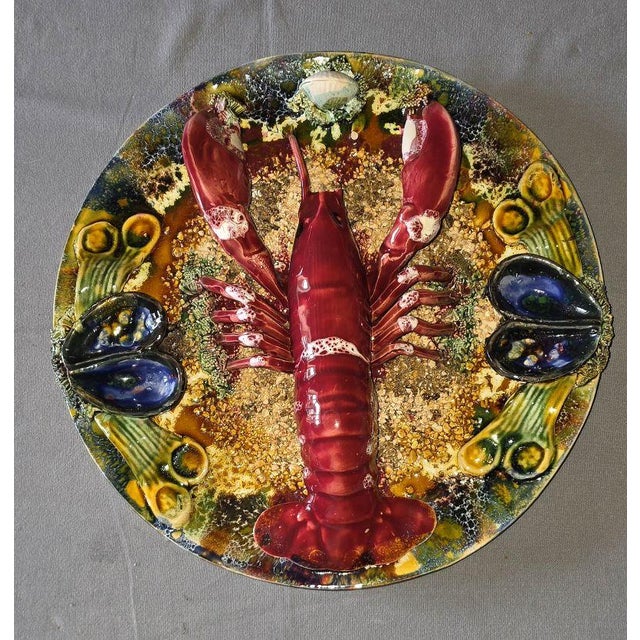 Large Majolica Trompe Loeil Platter with Lobster Decoration, 1950 For Sale - Image 9 of 9