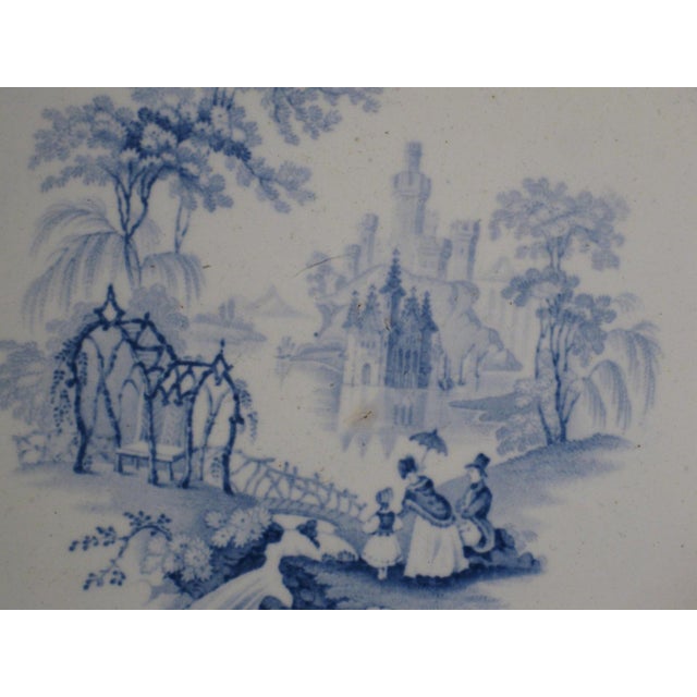 19th Century Dinner Wall Plate, Blue Transferware Scenic, John G Alcock Blantyre Cobridg 19th C. England For Sale - Image 5 of 12