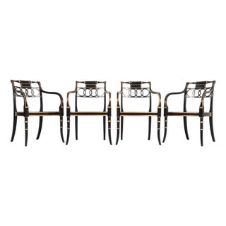 Set of Four Baker “Governor Alston” Cane Ebonized Dining Chairs For Sale