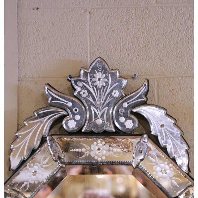 Italian Early 20th Century Venetian Murano Style Beveled Etched Mirror For Sale - Image 3 of 10
