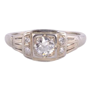 1930s Old Mine Cut Diamond 18KW Ring Size 7.25
