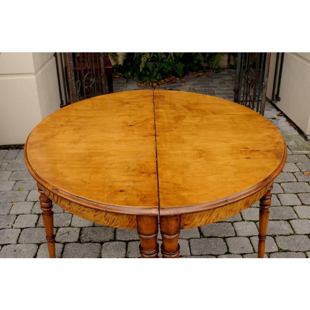 Brown Pair of French Maple Demilune Tables with Turned Legs from the 1840s For Sale - Image 8 of 10