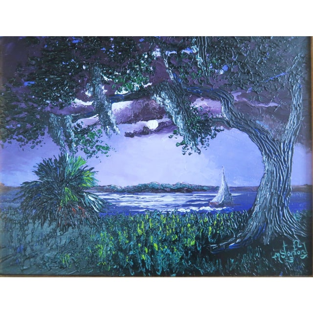 Paint "Night Sail" - Mark Stanford (American B. 1959 - ) - Signed Original Palette Knife Oil Painting For Sale - Image 7 of 12