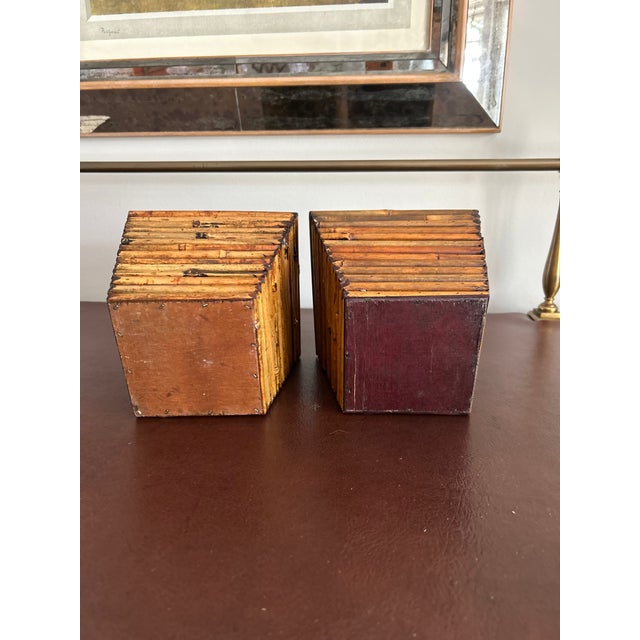 Vintage Stacked Bamboo Reed Tapered Square Cachepots — A Pair For Sale - Image 4 of 7