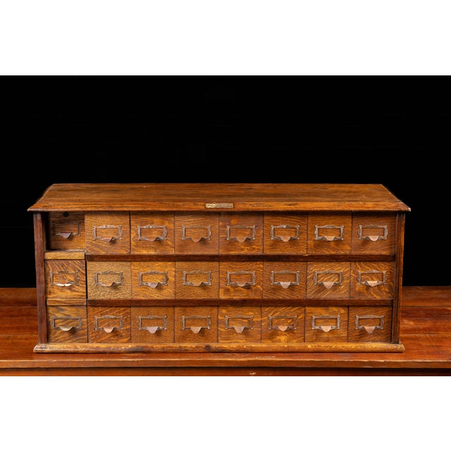 Early 20th Century Tiger Oak Puzzle Box Card Catalog For Sale - Image 4 of 14