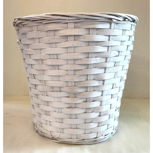 Boho Chic Vintage White Wicker Waste Basket For Sale - Image 3 of 7