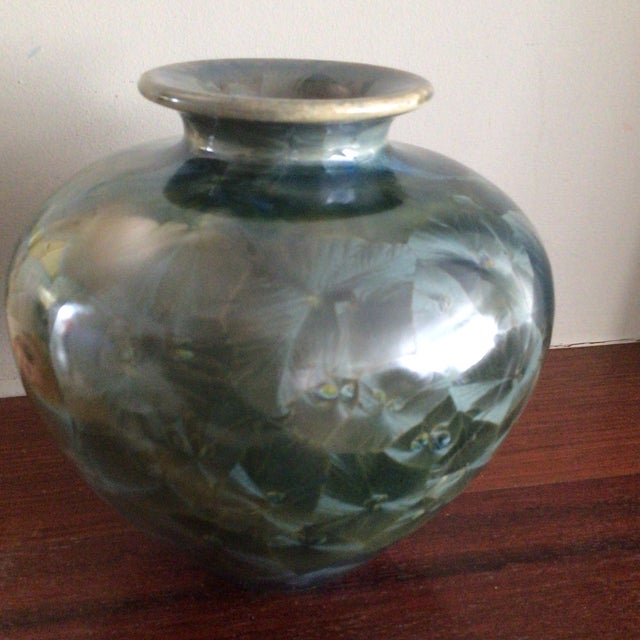 John "Manka" Signed and Dated Modern Arts & Crafts Revival Crystalline Glaze Studio Art Vase For Sale In Sacramento - Image 6 of 11