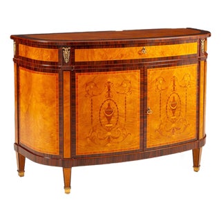Italian Myrtle Burl Credenza With Brass Ormolu Accents For Sale