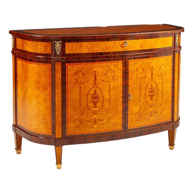 Italian Myrtle Burl Credenza With Brass Ormolu Accents For Sale