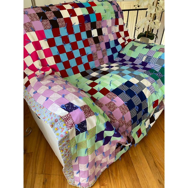Vintage 70s Patchwork Knit Quilt *Twin Size* Checkerboard Chickens Hearts Quilted Throw For Sale In Pittsburgh - Image 6 of 9