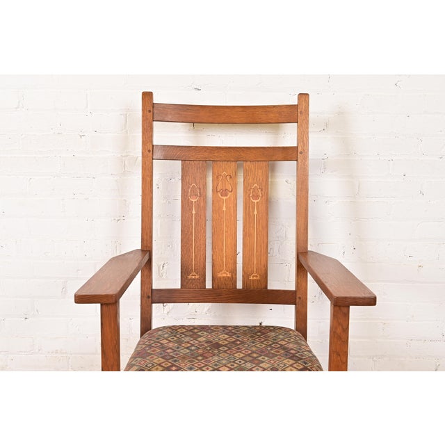 Stickley Harvey Ellis Collection Mission Arts & Crafts Inlaid Oak Rocking Chair For Sale In South Bend - Image 6 of 13