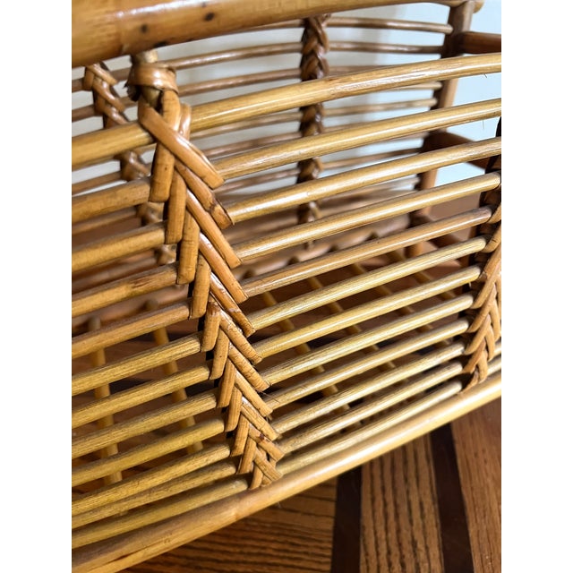 Vintage Rattan & Bamboo Magazine Rack With Curved Handle For Sale - Image 14 of 15