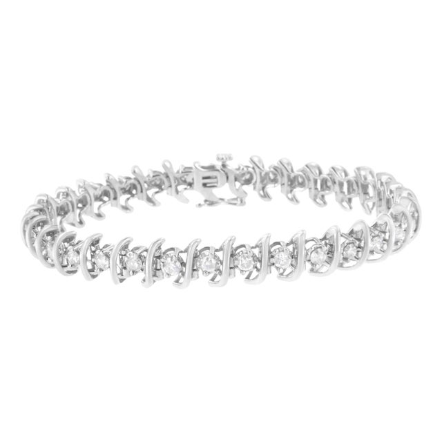 .925 Sterling Silver 3 cttw Diamond "S" Link Bracelet - Size 7.5" For Sale