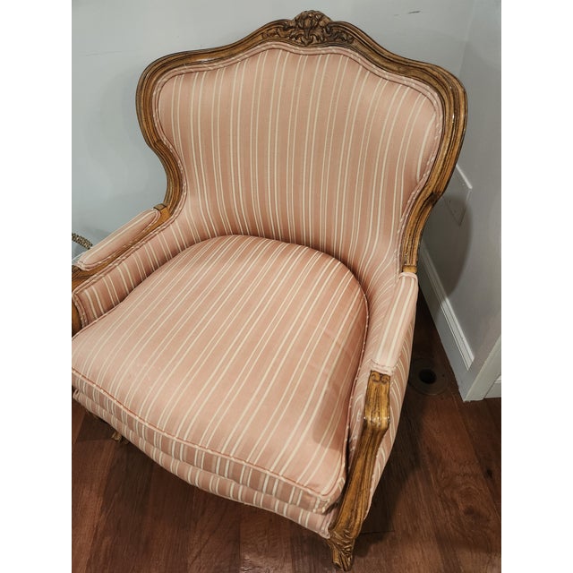 1960s Vintage Meyer Gunther Martini French-Style Bergère Chair in Blush Stripe For Sale - Image 5 of 10