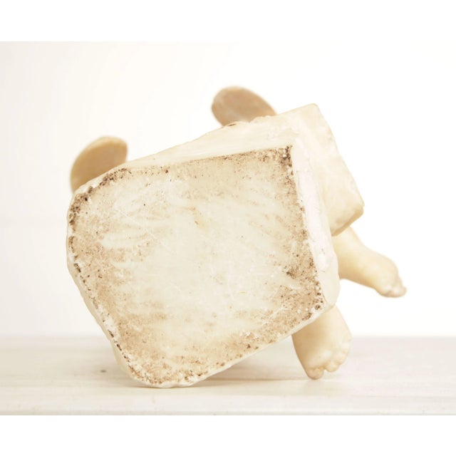 Stone Antique Renaissance Revival Alabaster Carved Cherub Statue For Sale - Image 7 of 13