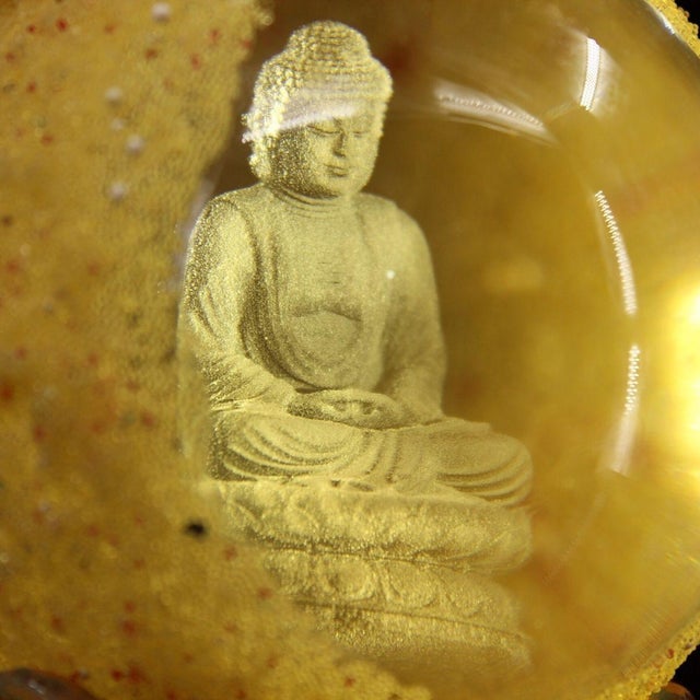 Yellow Late 19th Century Buddhist Relic Sphere With Buddha, 1562g, Yellow Crystal Ball For Sale - Image 8 of 9