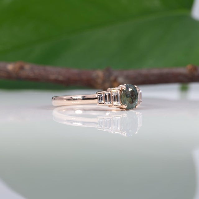 Natural Alexandrite Ring With Earth-Mined Diamond Accents: Solid 14k Gold, 6x4mm, Size 6.75 For Sale - Image 10 of 12