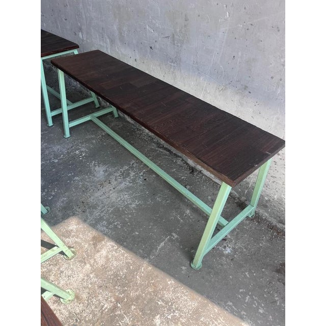 Wood Vintage Industrial Benches and Stools, 1950s Set of 9 For Sale - Image 7 of 9