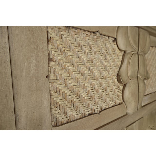 1950s Vintage Hand Carved Wood Floral Relief Cabinet For Sale - Image 5 of 7