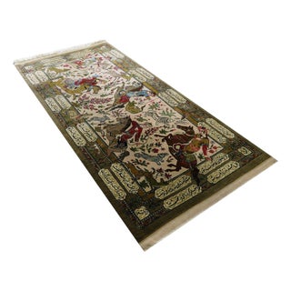 Middle Eastern Hand-Knotted Rug in Virgin Wool and Silk For Sale