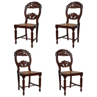 Set of Four 19th Century Portuguese Goa Rosewood Dining Chairs For Sale