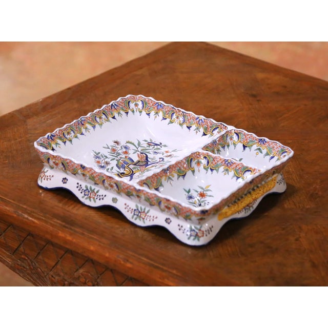 19th Century French Desvres Hand Painted Faience Divided Serving Tray For Sale In Dallas - Image 6 of 11
