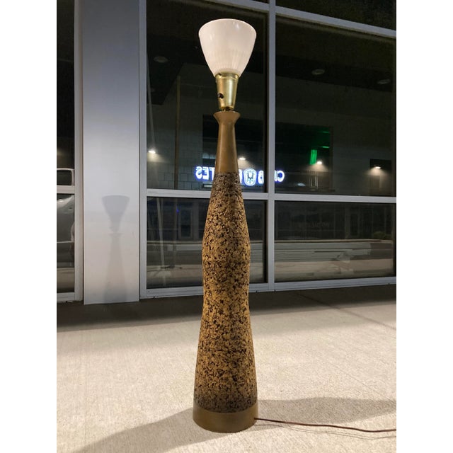 Miller Lamp Company Mid-Century Modern Tall Walnut & Cork Table Lamp For Sale - Image 4 of 13