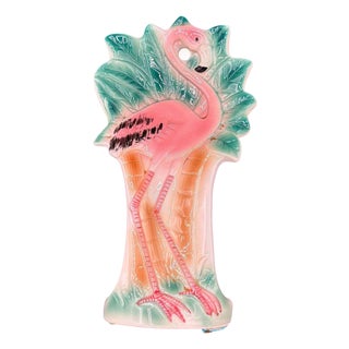 1986 Hand Painted Pink Flamingo Ceramic Spoon Rest by Sarsaparilla Deco For Sale