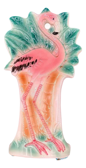 1986 Hand Painted Pink Flamingo Ceramic Spoon Rest by Sarsaparilla Deco