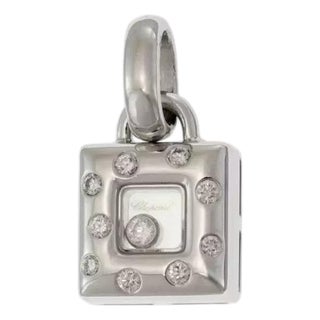 Chopard Happy Diamond 18k White Gold Square Pendant Swiss For Sale