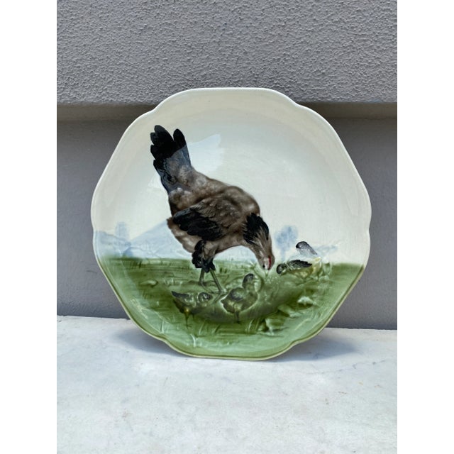 19th Century Majolica Hen and Chicks Plate Choisy Le Roi For Sale In Austin - Image 6 of 6