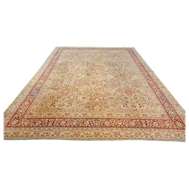 Antique Persian Semnan Wool 10x13 Gold, Red & Tan Handmade Area Rug #1142820 For Sale - Image 4 of 7