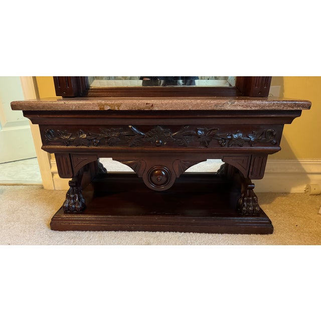 Victorian Antique Victorian Tennessee Red Marble Pier Mirror Signed by S. Heyman (C. 1880) For Sale - Image 3 of 9