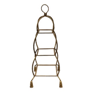 1950s Italian Hollywood Regency Gold Gilt Iron Rope Tassel 3-Tier Etagere Stand For Sale