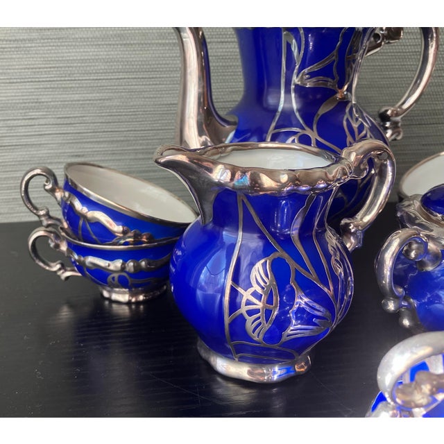 Antique Deusca Porzellan Pure Silver Overlay Tea Set, Cobalt - 19 pcs For Sale In Washington DC - Image 6 of 10