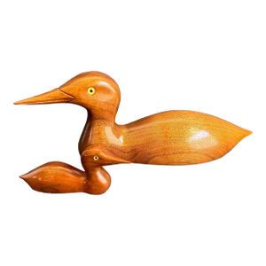 Vintage Hand Carved Wood Loon Duck & Duckling by Glenn Duncan