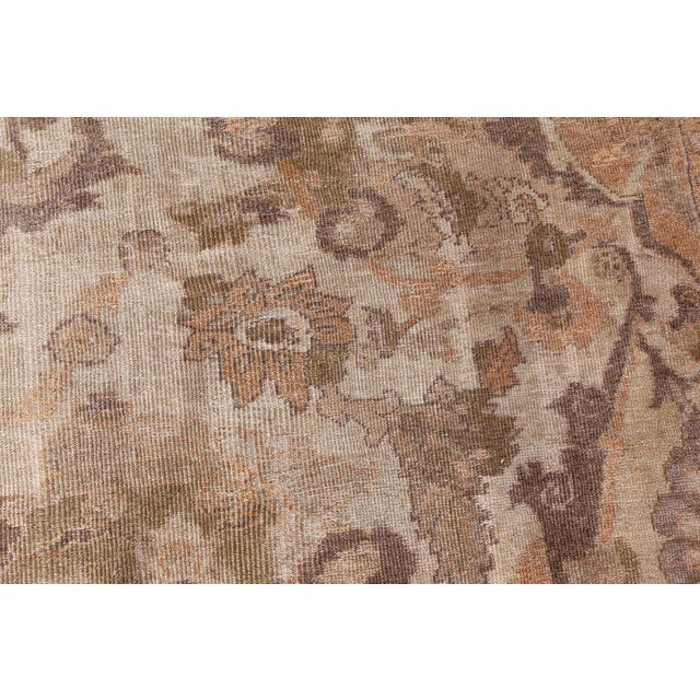 Antique Persian Sultanabad Beige and Brown Handwoven Wool Rug For Sale In New York - Image 6 of 9