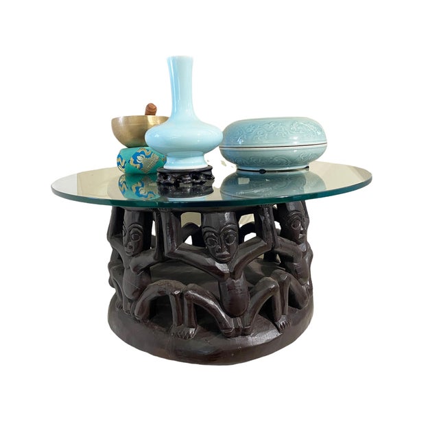 1960s Vintage African Bamileke Coffee Table W /Glass Top Cameroon. For Sale - Image 5 of 6