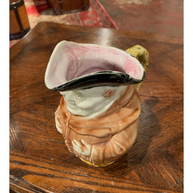 Ceramic 19th Century Belgium Painted Ceramic Barbotine Monk Pitcher From Onnaing For Sale - Image 7 of 11