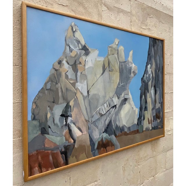 Wood Vintage Boho Modernist Landscape Oil on Canvas Painting For Sale - Image 7 of 7