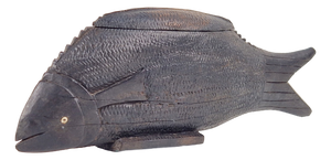 Vintage African Fish Storage Container in Hand-Carved Ebony, 1950s