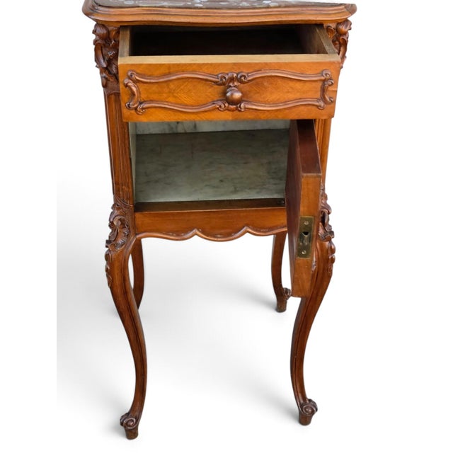 Wood 19th Century French Bedside Walnut Cabinet Marble Top Insert Marble. For Sale - Image 7 of 18