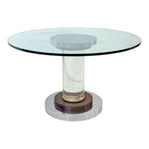Polished Stainless, Bronze and Lucite Pedestal Table, Romeo Rega, 1970's