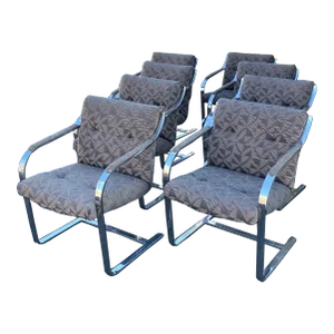 1980s Brueton "Profile" Stainless Steel Arm Chairs- Set of 8