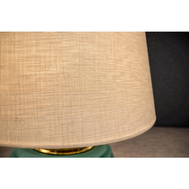 Brass 1930s Art Deco Table Lamps With Teal Finish, Unknown - a Pair For Sale - Image 8 of 9